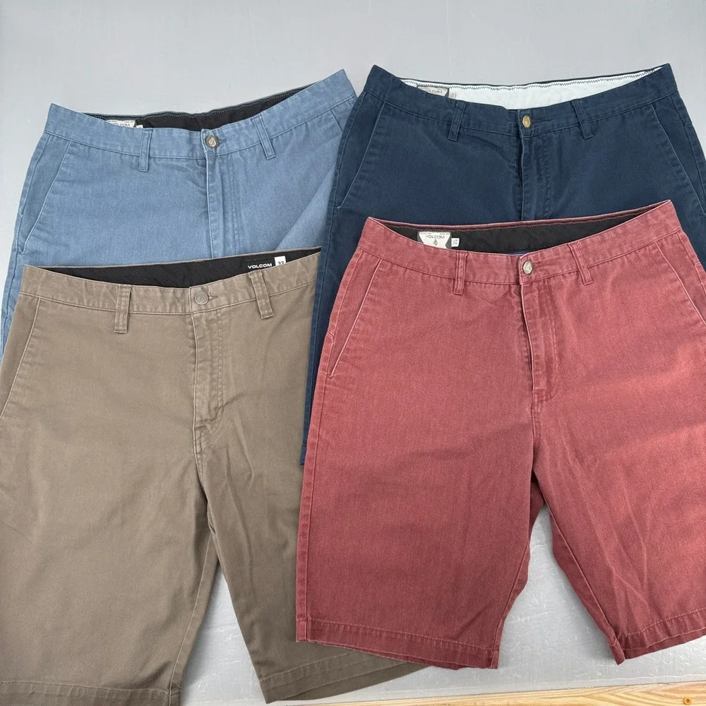 Volcom Mens Frickin Modern Fit Chino Shorts Bundle 4 Pairs Navy Khaki Red 33 - Picture 1 of 16